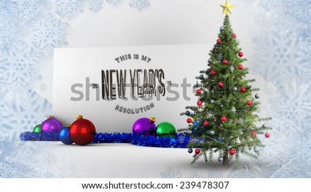 New years resolution against poster with christmas tree