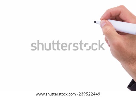 Businessmans hand writing with marker on white background