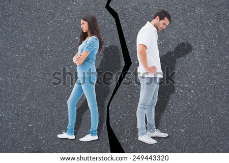 Upset couple not talking to each other after fight against road