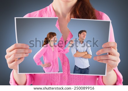 Woman arguing with uncaring man against grey vignette