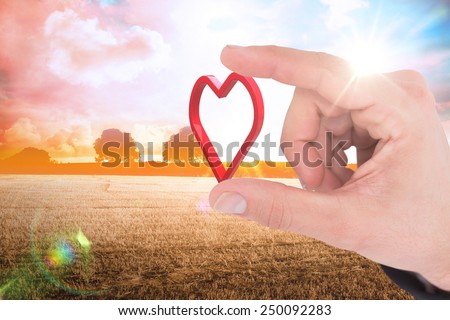 Businessman measuring something with his fingers against countryside scene