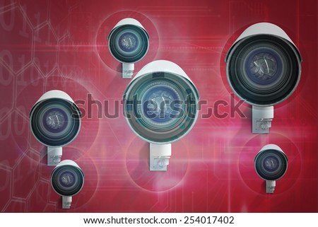 CCTV camera against pink technology square interface design
