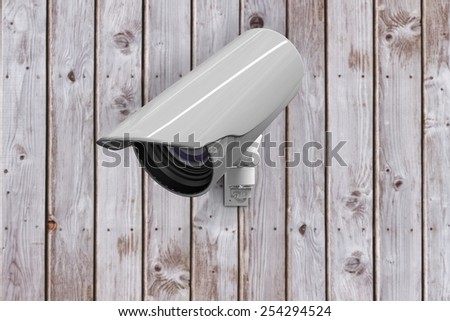CCTV camera against wooden planks