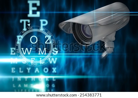 CCTV camera against blue and black reading test