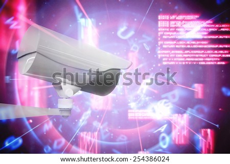 CCTV camera against blue and red technology interface
