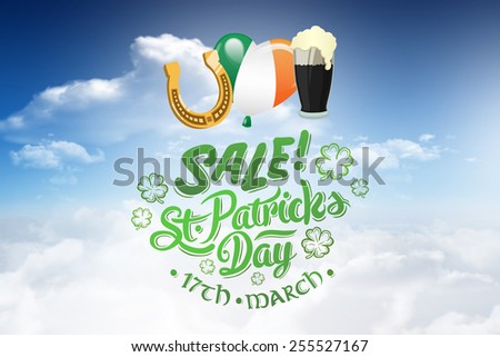St patricks day sale ad against bright blue sky with clouds