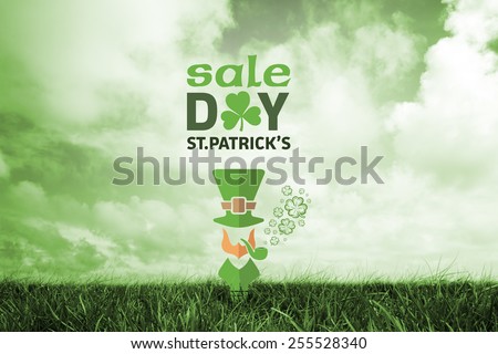 St patricks day sale ad against green grass under grey sky