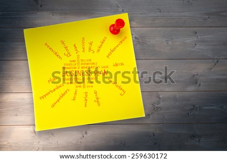 Business plan against yellow pinned adhesive note
