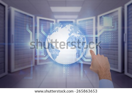 Businessman hand pointing something against abstract technology interface