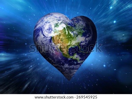 Heart shaped earth against outer space