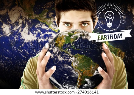 Earth Day Graphic against man holding earth