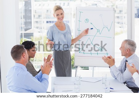 Businesswoman explaining the graph on the whiteboard in the office