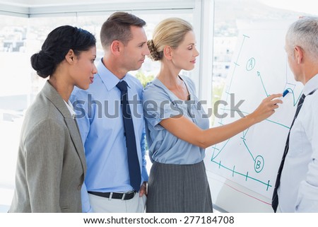 Businesswoman drawing graph on the whiteboard in the office