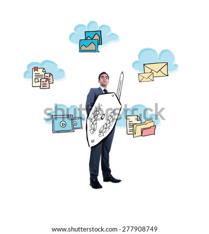 Corporate warrior against cloud computing doodle