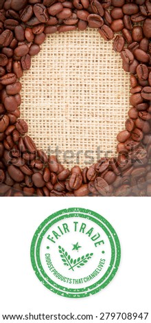 Fair Trade graphic against coffee beans with oval indent for copy space