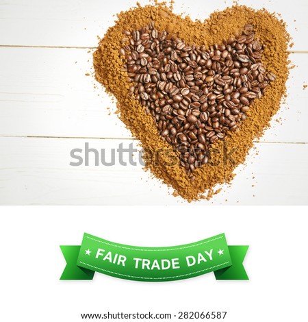 Fair Trade graphic against coffee in heart shape