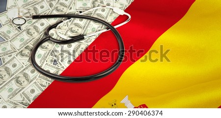stethoscope against digitally generated spanish national flag
