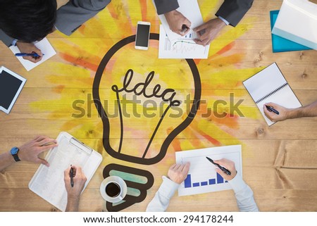 Business meeting against bleached wooden planks background