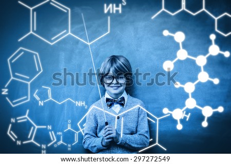 Science graphic against portrait of cute little boy holding stick