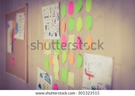 Brainstorm wall in creative office on wooden wall