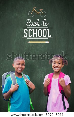 happy pupils against green chalkboard