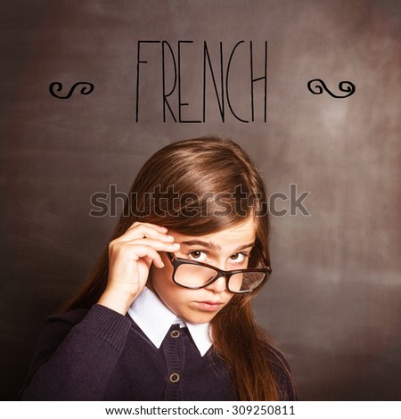 The word french against cute pupil smiling at camera