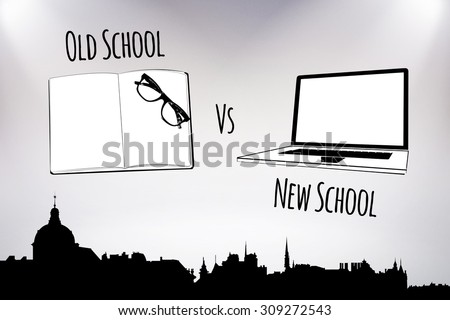 old school vs new school against grey background