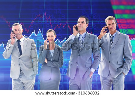 Employees using their mobile phone against stocks and shares