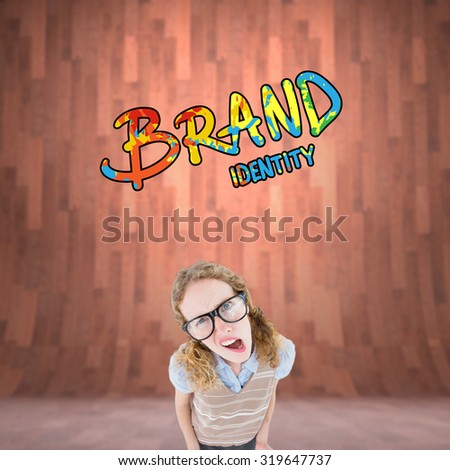 Confused geeky hipster woman against curved wooden room