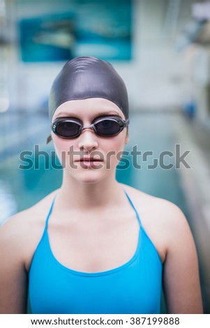 Similar – Image, Stock Photo Slim woman wearing swimming cap in pool