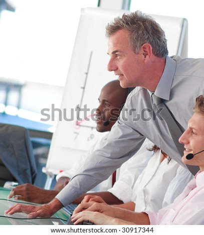 International business people working in a call center