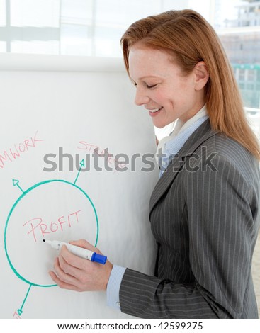 Young businesswoman reporting sales figures in a meeting