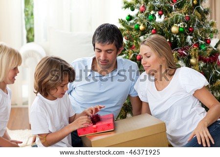 Cheerful Family Celebrating Christmas At Home Stock Photo 46371925 ...