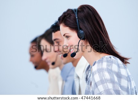 Multi-ethnic customer service representatives in a call center