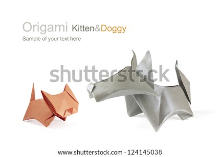 Origami friends dog and cat on a white background