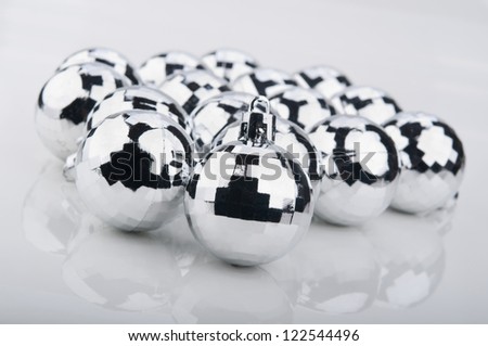 silver christmas balls on white background