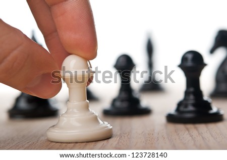 woman play chess game isolated on white