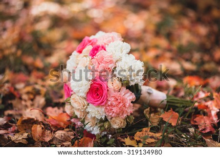 autumn wedding bouquet flowers on background