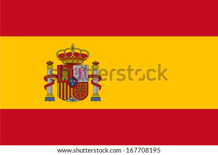 Flag of Spain with Coat of Arms. Vector.  Accurate dimensions, elements proportions and colors. 