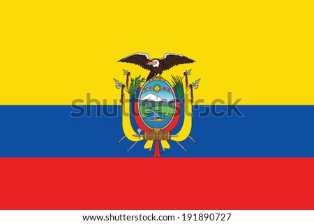 Flag of Ecuador with coat of arms. Vector. Accurate dimensions, element proportions and colors.