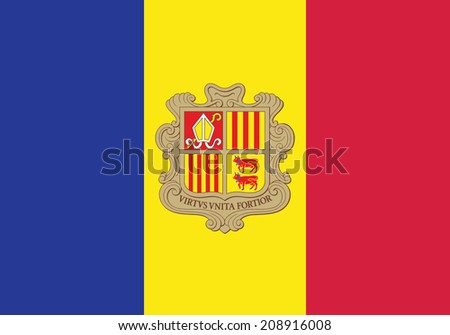 Flag of Andorra. Vector. Accurate dimensions, element proportions and colors.