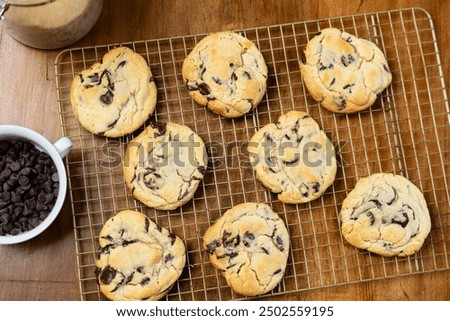 Similar – Image, Stock Photo Yummy cookies with chocolate chips and milk