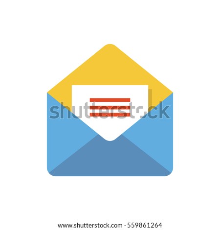 Opened envelope with note paper card. Mail icon.
Vector illustration.