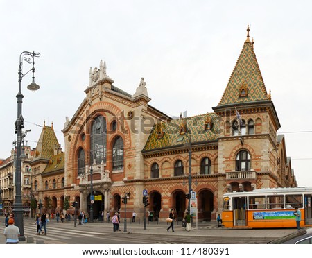 BUDAPEST - OCT 02: Great Market Hall in Budapest on October 02, 2012 in Budapest. This is the largest indoor market in Budapest. It was designed and built by Samu Pecz around 1896.
