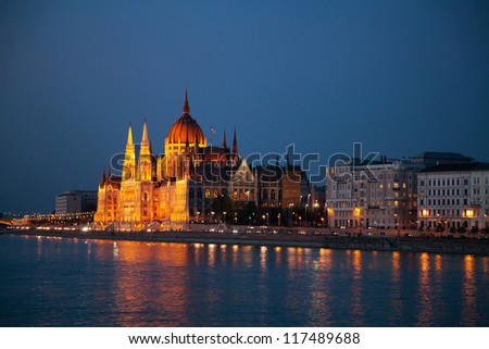 Hungarian Parliament building in Budapest at night time