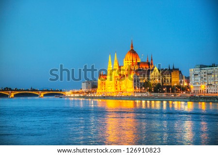 Hungarian Parliament building in Budapest at night time