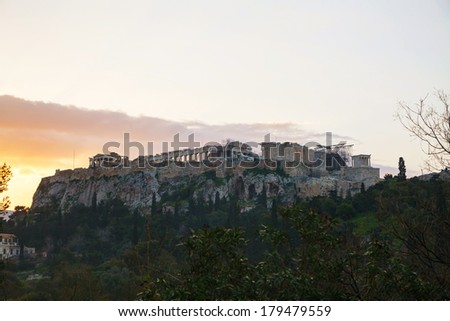 Acropolis in Athens, Greece in the morning after sunset