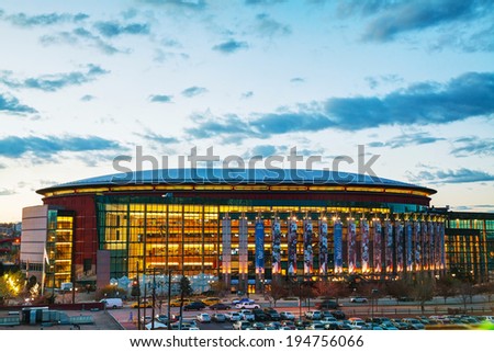DENVER - May 1, 2014: Pepsi Center on May 1, 2014 in Denver, Colorado. It\'s a multi-purpose arena in Denver, Colorado, United States and named for its chief corporate sponsor, PepsiCo.