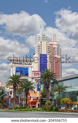LAS VEGAS - APRIL 18: Las Vegas boulevard in the morning on April 18, 2014 in Las Vegas, Nevada. It\'s the most populous city in the state of Nevada and the county seat of Clark County.