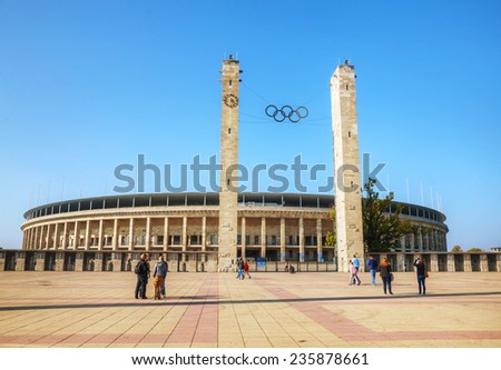 BERLIN - OCTOBER 5, 2014: Olimpic stadium exterior on October 5, 2014 in Berlin, Germany. It\'s the second biggest stadium in Germany behind Signal Iduna Park.